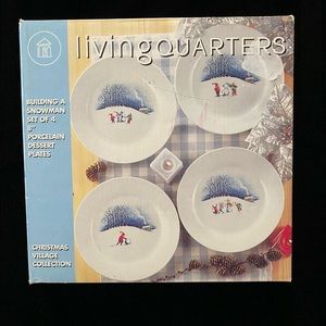 NEW Set of four 8-inch Building A Snowman Porcelain Dessert Plates